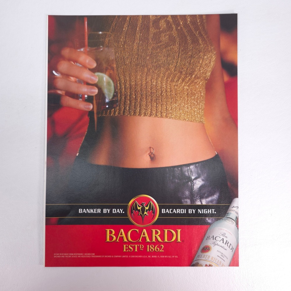Vintage Bacardi Rum Print Ad Nightlife Bar Advertising Mancave Decor Promo Art